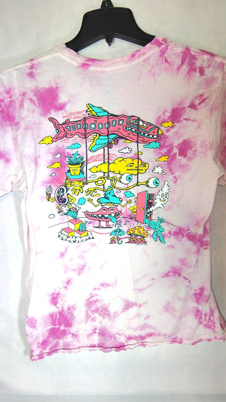 Killer Acid Graphic T-Shirt Pink & White Tie Dye Size M